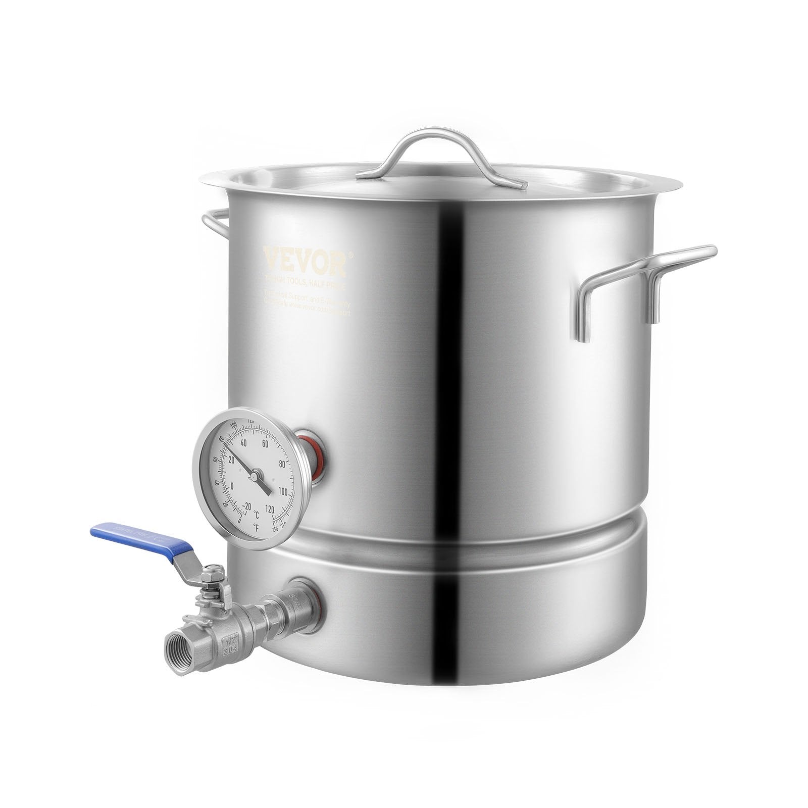 5 GALLON Brewing Pot Stainless Steel Kettle for home beer brewing. Tri Ply Bottom For Beer, Brew Kettle Pot, Home Brewing Supplies Includes Lid, Handle, Thermometer, Ball Valve Spigot, Filter, Filter Tray. Perfect for ales and beginger brewing pots