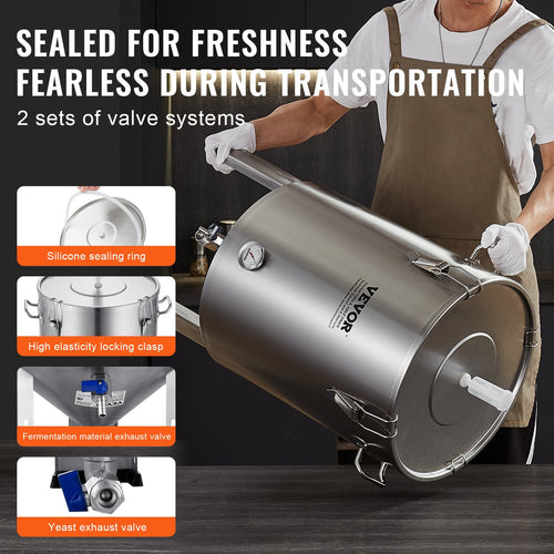 16 GALLON Beer Brew Fermentor Stainless Steel Kettle, Brew Bucket Fermentor For  Home Brewing. Home Supplies Base Kettle Stock Pot Includes Lid, Handle, Valve, Spigot, Thermometer, anothe perfect choice for getting started in home brew
